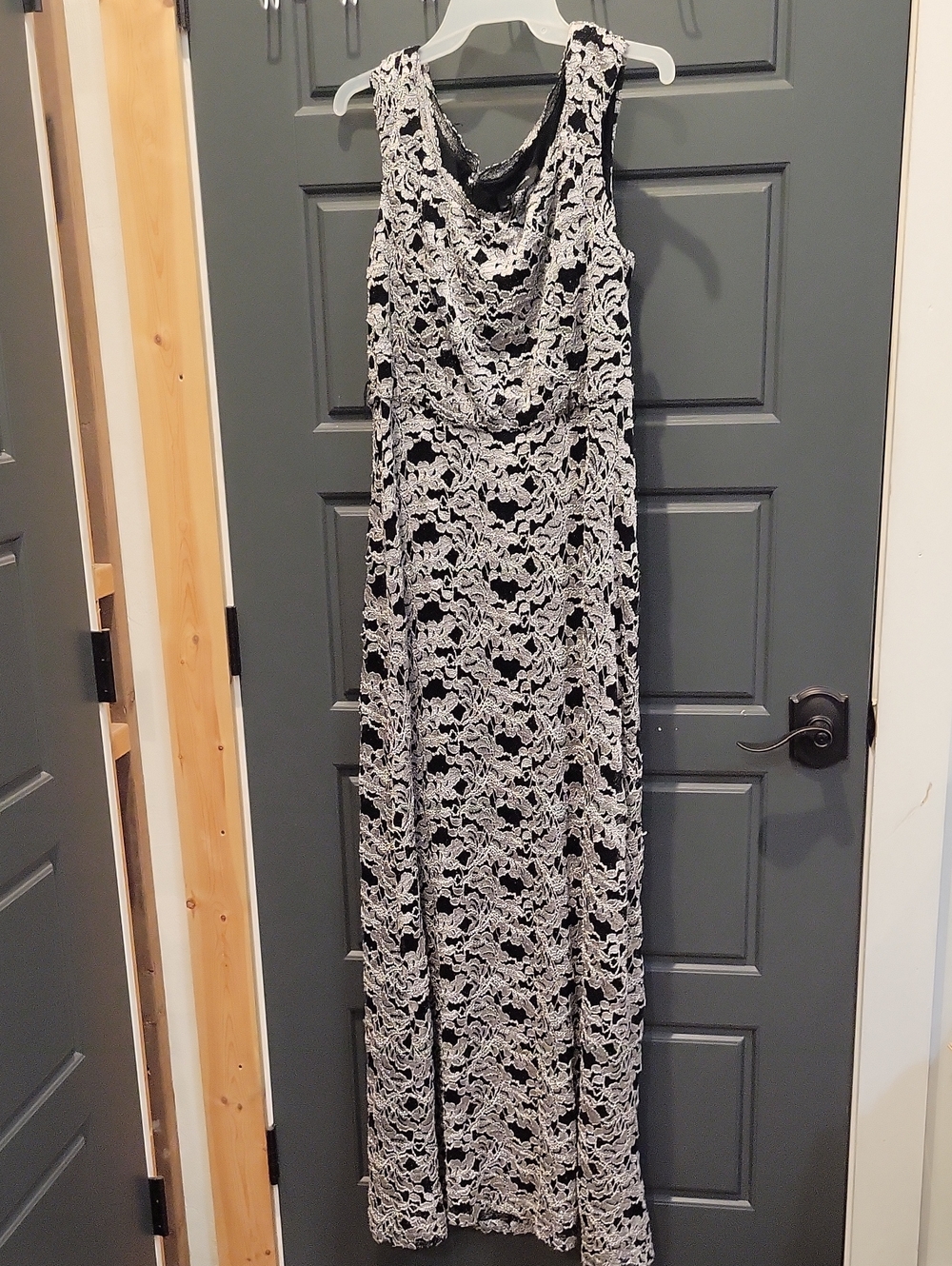 R&M Richards Black Maxi Dress with White Lace Overlay